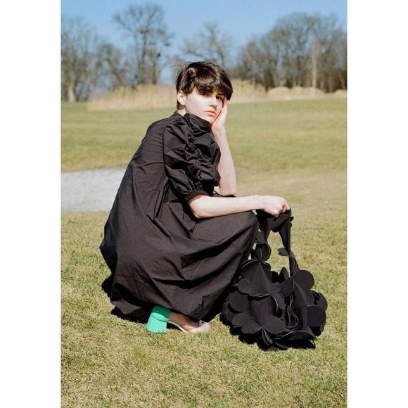 Paskal Puff Sleeve Flared A-Line black dress, Couture, size Medium - Picture 2 of 14